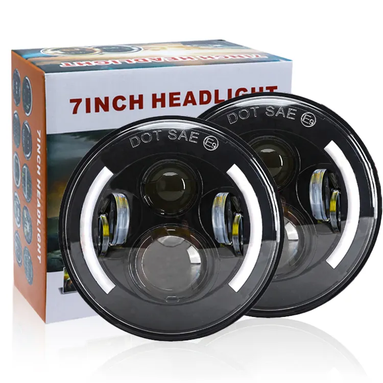 Auto lighting systems Half circle 6 beads white yellow aperture aluminum headlight 7 inch led car headlight