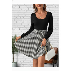 Women's Navy Blue Leather Skirt <b>Dress</b> High Waist <b>Halter</b> Long Sleeve <b>Backless</b> Breathable Cocktail <b>Dress</b> - Product Image 5