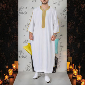 Túnica Tradicional Musulmana de Alta Calidad 2023, Jubba, Thobe, Thawb, para Hombre Árabe, Talla Grande, Bordada, Poliéster/Algodón, Adulto, Abelin - Product Image 3