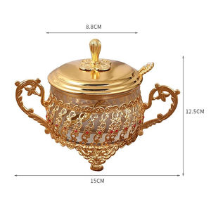 Exquisitos tarros de metal para condimentos de estilo europeo para el hogar, exquisitos tarros de azúcar de vidrio transparente con diseño hueco. - Product Image 1