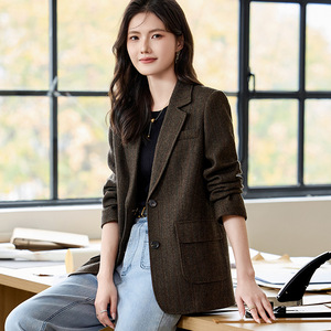 Women's <b>Brown</b> <b>Wool</b> Blazer Coffee Colored Solid Color Anti-Wrinkle Suit Jacket For Spring 2025 Elegant High End Mothers Commuters - Product Image 4