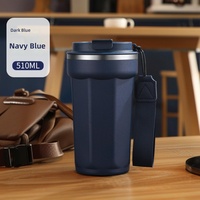 Mug à café en acier inoxydable 304 de qualité supérieure, 380 ml, 510 ml, gobelet isotherme sous vide avec couvercle rabattable et cordon de transport, personnalisable