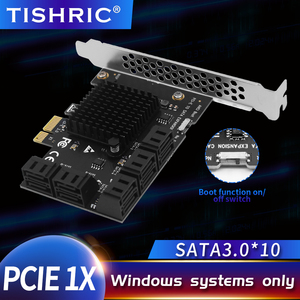 Carte d'extension TISHRIC PCIE 3.0 Splitter PCIE 1X vers 10 ports SATA, compatible avec les interfaces graphiques X4 X8 X16 - Product Image 3