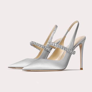 Sandalias de Verano con una Sola Tira y Punta Cerrada para Mujer, Tallas 32-45, con Pedrería, Estilo 2026, Tacón de Aguja, Punta Puntiaguda, Cierre de Hebilla de Satén de Seda - Product Image 1