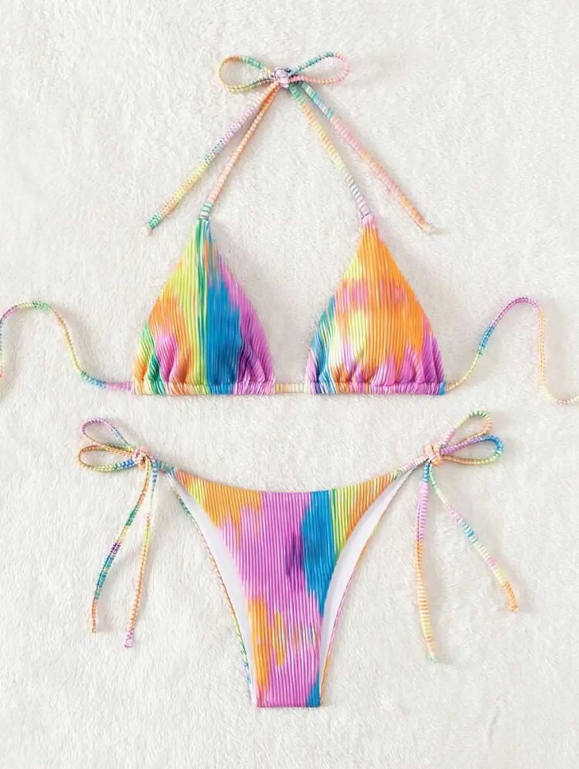 2024 nouveau Style européen maillot de bain femme deux pièces coloré arc-en-ciel Bikini ensemble Sexy maillots de bain Bikinis vêtements de plage