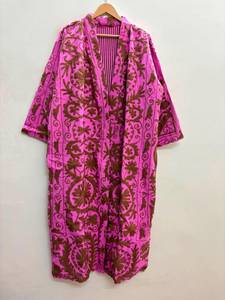 Women's Handmade Velvet Cotton Suzani Kimono <b>Robe</b> Floral Embroidered Long Winter <b>Coat</b> Oversized Fit - Product Image 5