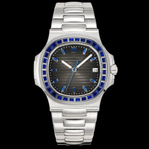 Reloj Deportivo Elegante con Acabado Platino Premium, Caja de Acero 316L, Esfera con Diseño de Onda Horizontal, Ideal para Viajes de Negocios y Ocio - Product Image 1