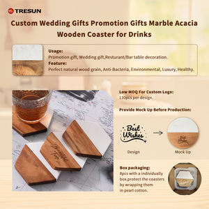 Juegos de Regalo para Boda, Posavasos Decorativos de Madera de Acacia Hexagonal, Mármol y Bambú, Personalizados - Product Image 5