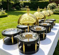 Chauffe-plat professionnel 9L en acier inoxydable doré, alimenté à l'alcool, avec plateau amovible, idéal pour buffets, événements et mariages