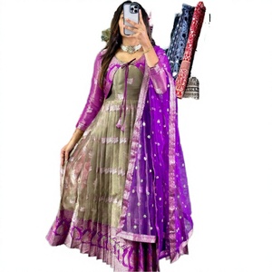 ชุดสำเร็จรูปแฟชั่นใหม่ Fatema สำหรับผู้หญิง ชุด Anarkali ผ้าไหม Kota พิมพ์ลายปักลาย Salwar Kameez - Product Image 2