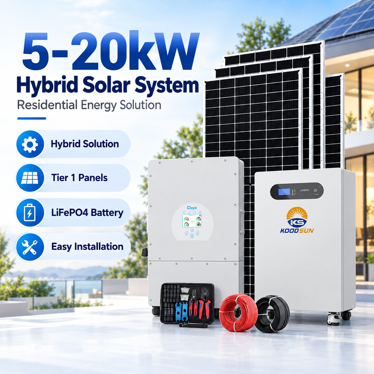 <strong>2026</strong> New Hybrid <strong>Solar</strong> Kit 5kw <strong>10kw</strong> 15kw 20kw LiFePO4 Energy Storage Long Cycle Life for Residential Power Backup