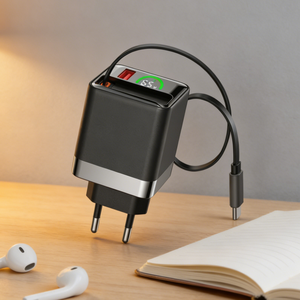 Chargeur de téléphone USB-C rétractable multi-ports 45W GaN avec câble, adaptateur de charge rapide double port pour iPhone Samsung Dynamic Power - Product Image 3