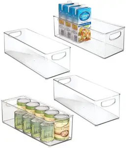 4 Pack - 16"x6"x5" Clear Plastic Kitchen Pantry, Cabinet, Refrigerator, Freezer Food Storage Organizing Bin Basket with Handles