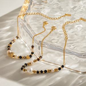 Fashionable Hot-selling Simple Delicate Elegant Vintage Tiger's Eye Spliced Black Gallstone Stainless Steel <b>Bracelet</b> - Product Image 2