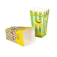 Boîte à popcorn en papier jetable pliable, recyclable, imprimée en couleur, de forme carrée, avec design personnalisé, pour les fêtes au cinéma, les collations, l'emballage alimentaire