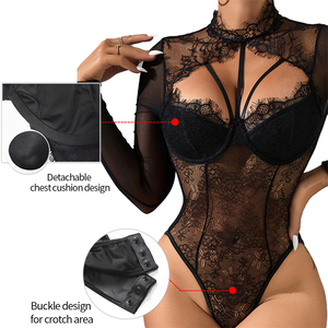 Tuta da donna Sexy con capestro sottile in <span class=keywords><strong>pizzo</strong></span> <span class=keywords><strong>bianco</strong></span> sottile aderente all'ingrosso in <span class=keywords><strong>pizzo</strong></span> di un pezzo a maniche lunghe - Product Image 5