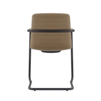 Chaise de visiteur cantilever moderne en cuir, revêtement rayé beige, structure en métal noir thermolaqué, chaise de salle de réunion