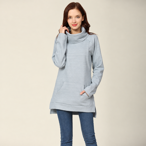 Thermal Breastfeeding <strong>Jumper</strong> <strong>Turtle</strong> <strong>Neck</strong> Nursing Hoodie Maternity Clothing Made Cotton Blend Size L for Lactation Autumn - Product Image 1