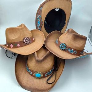 2025 Summer Handmade Sunside Ribbon Cowgirl <b>Hat</b> <b>Straw</b> <b>Hat</b> Jazz Wide Brim Western Bulk <b>Straw</b> Cowboy <b>Hat</b> for Men - Product Image 1