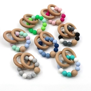 Bebé perlas de silicona dentición pulsera juguetes madera mordedor anillo - Product Image 1
