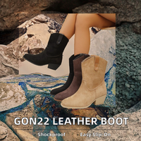 Bottes à lacets en cuir rétro Gon22, résistantes à l'usure, denim, bout large, fermeture à enfiler, EVA augmentant la hauteur, simples et personnalisées