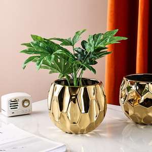 <span class=keywords><strong>Maceta</strong></span> de cerámica de oro galvanizado para <span class=keywords><strong>mujer</strong></span>, jarrón redondo pequeño, decoración de arreglo de flores, accesorios de tiro para regalo - Product Image 6