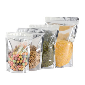 In Stock Resealable Transparent Silver Stand Up Plastic food Packaging Bag With Zipper