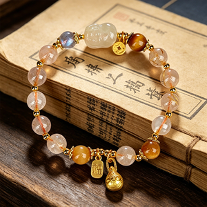 Pulseras de Cuentas de Cristal de Citrino Amarillo Hechas a Mano con Diseño Geométrico de Moda Premium y Colgante de <span class=keywords><strong>Bestia</strong></span> Comedora de Oro para Regalos - Product Image 4
