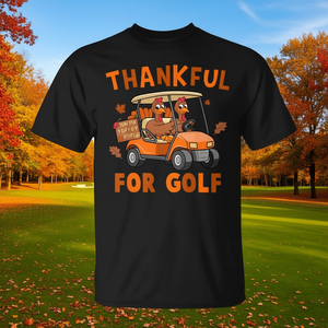 T-shirt del Ringraziamento con stampa 'Thankful For Golf Turkey Playing Golf' - Product Image 3