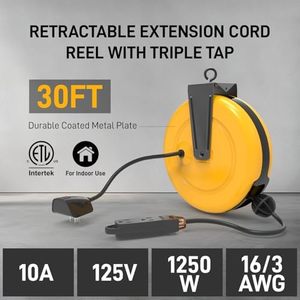 Enrouleur de câble rétractable JIAEN 30 pieds en PVC, fixation plafond/mur, 16/3 SJTW, 3 prises Nema, IP33, disjoncteur 13A, usage domestique - Product Image 2