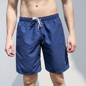Shorts de bain pour hommes en polyester 100% bleu uni, style décontracté, en tissu peigné, longueur au-dessus du genou, pour la plage et le surf, vente en gros - Product Image 3