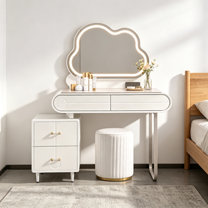 Modern Makeup <b>Vanity</b> With Lighted Cloud <b>Mirror</b> Storage Drawers Bedroom <b>Dressing</b> <b>Table</b> With Stool - Product Image 1