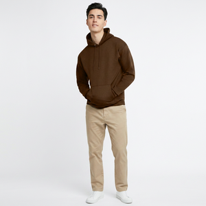 Dark <b>Brown</b> Solid Color 100% Cotton Winter Hoodies for Men with Digital Printing Customizable Design Velour Fabric - Product Image 1