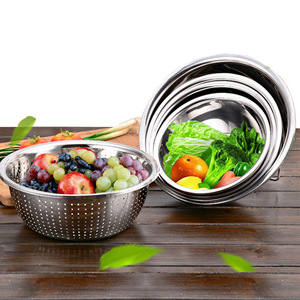 Stainless Steel Basin Set 5 Pieces Thickened Multi Purpose Kitchen Cooking Tool For Vegetable Rice Dough Soup Strainer - Product Image 3