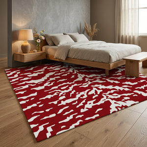 Modern <b>Red</b> White Abstract New Zealand <b>Wool</b> Area Rug Rectangle Non Slip Living Room Tufted Low Pile Latex Backing Medium - Product Image 4