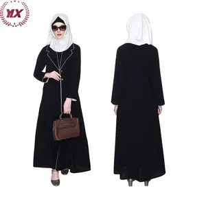 Women Dubai Long Dresses Wholesale Traditional Islamic Kaftan For Ladies Stylish Black Coat Style Abaya With White Piping