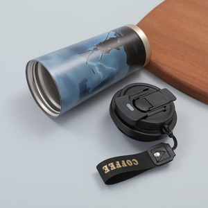 2 In 1 530Ml Draagbare 316 Roestvrijstalen Kantoorgeïsoleerde Mok 18Oz Keramisch Gecoate Voering Koffiebeker Met Rietje - Product Image 3