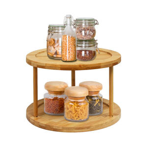 Organisateur de <span class=keywords><strong>cuisine</strong></span> multifonction à 2 niveaux en bambou, plateau tournant à 360°, support de rangement pour épices - Product Image 1