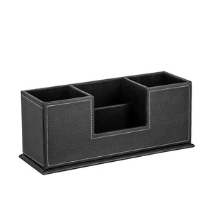 Organizador de oficina, caja de almacenamiento de escritorio con divisiones, tipo rectangular de cuero negro para papelería y suministros de oficina - Product Image 5