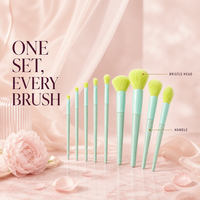 10 Buah Set Kuas Rias Wajah Kit Kuas Kosmetik dengan Kotak Kuas Bedak Foundation Blending Eyeshadow Hijau Mint