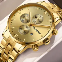 Cuena оригинальные, фабричные, по цене производителя, мужчин, который надевается на лучезапястный сустав модные Календарь Золото стальной ленты кварцевые мужские часы, часы для мужчин, оптовая продажа Reloj hombree