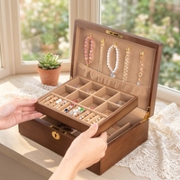 Boîte à bijoux rectangulaire vintage en bois massif, style chinois ancien, pour rangement de colliers, boucles d'oreilles, montres et accessoires, haut de gamme