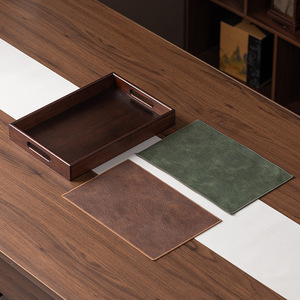 Walnut Colored Rectangular Wood <b>Tray</b> With Handle For <b>Tea</b> Ceremony Accessories - Product Image 1