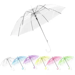 الجملة جديد المحمولة الملونة مظلة شفافة مخصص السيارات مستقيم J مقبض المظلة مظلة شفافة مع شعار