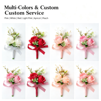 Boutonniere Mawar Artificial Real Touch dengan Daun Campuran yang Terlihat Segar, Kit Corsage Ikat Tangan untuk Pengantin Pria, Pendamping Pengantin, Upacara Pernikahan