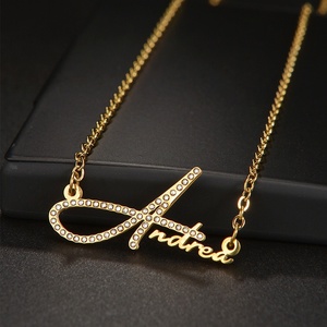 Dropshipping POD Gold Plated Personalized Simple <b>Name</b> Pendant Necklace Cubic Zircon Diamond Necklace - Product Image 3