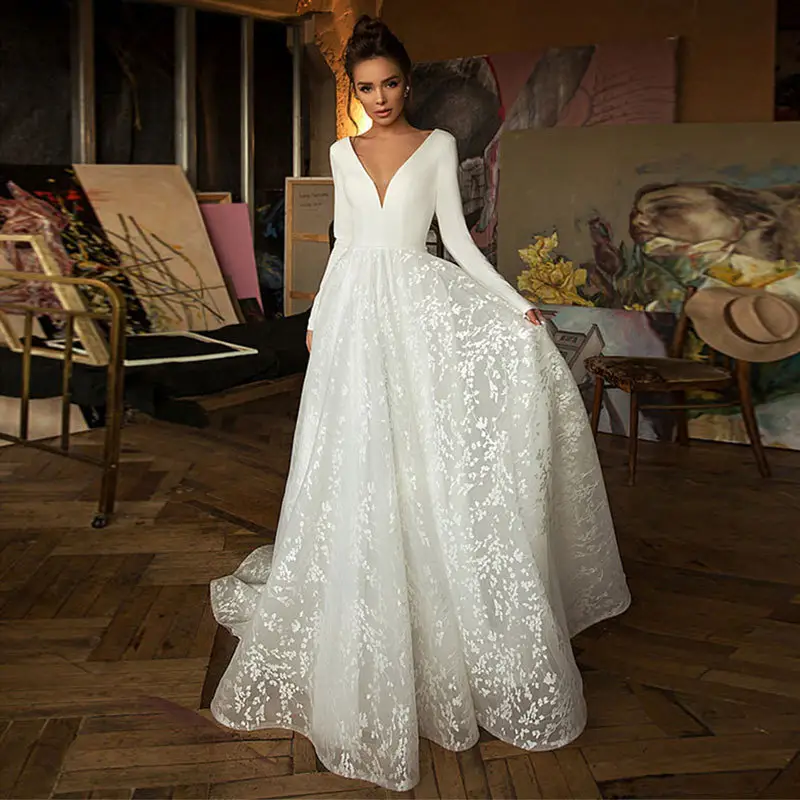 Donne estate 2023 fabbrica all'ingrosso abiti da sposa personalizzati elegante abito di seta donna tessuto di pizzo bianco satinato per abito da sposa