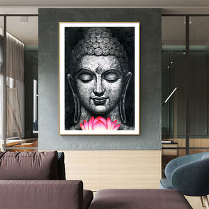 Cuadro Religioso Decorativo <span class=keywords><strong>de</strong></span> Pared, Pintura <span class=keywords><strong>de</strong></span> <span class=keywords><strong>Buda</strong></span> y Loto <span class=keywords><strong>de</strong></span> Alta Calidad, Porcelana <span class=keywords><strong>de</strong></span> Cristal con Marco, Decoración para Porche - Product Image 4