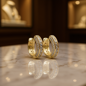 Boucles d'oreilles en or blanc E711 avec diamants ronds taille brillant, couleur G, diamants naturels, classiques pour femmes, à porter au quotidien - Product Image 2