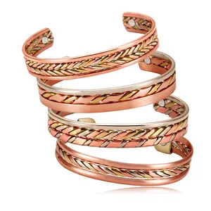 Wollet Antique Twisted Braided Wide Cuff Magnetic Therapy Pure Copper Bangle Bracelets